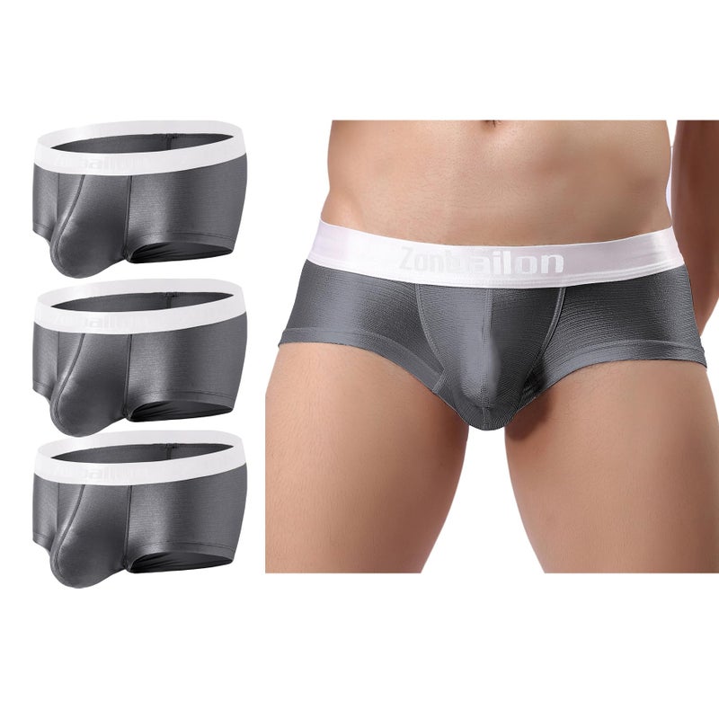 ZONBAILON Men Underwear Sexy Boxer Briefs Low Rise Boxers for Men Soft Silk Tagless Underpants Grey Pack of 4 XXXL - Image 1